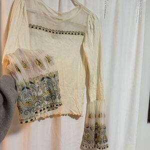 Elegant Cream and Yellow Embroidered Women's Top